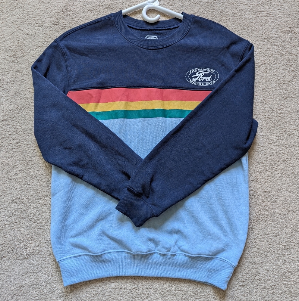 Ford Men's Navy and Light Blue Retro Warm Winter Sweater Size Extra Small